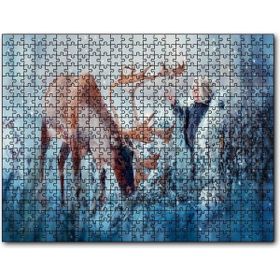 Cakapuzzle Karda Bir Çocukla Ren Geyiği Görseli Mdf 1000 Parça Puzzle