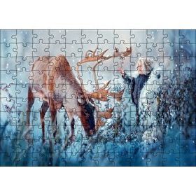 Cakapuzzle Karda Bir Çocukla Ren Geyiği Görseli Mdf 120 Parça Puzzle