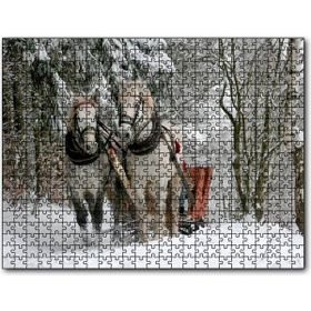 Cakapuzzle Karda Kızak Çeken Bir Çift At 255 Parça Puzzle
