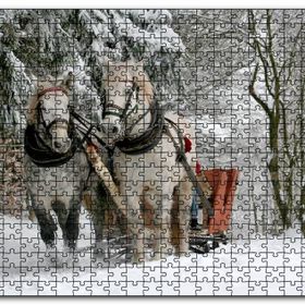 Cakapuzzle Karda Kızak Çeken Bir Çift At Mdf 1000 Parça Puzzle