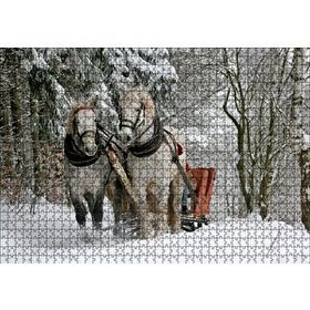 Cakapuzzle Karda Kızak Çeken Bir Çift At Mdf 1000 Parça Puzzle