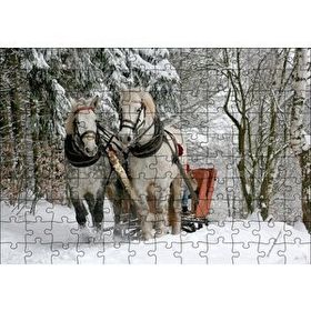 Cakapuzzle Karda Kızak Çeken Bir Çift At Mdf 120 Parça Puzzle