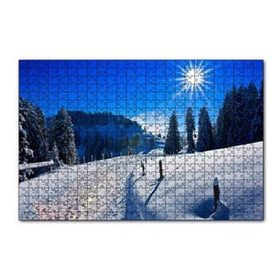 Cakapuzzle Karla Kaplı Ağaçlar ve Zirvede Güneşli Bir Gün 255 Parça Puzzle