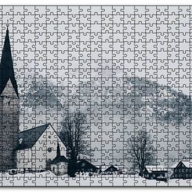 Cakapuzzle Karlar İçinde Kilise Evler ve Yüksek Dağ Mdf 120 Parça Puzzle