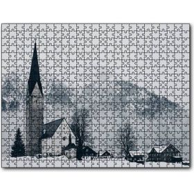 Cakapuzzle Karlar İçinde Kilise Evler ve Yüksek Dağ Mdf 120 Parça Puzzle