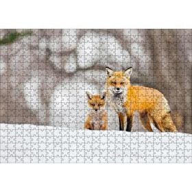 Cakapuzzle Karlar Üzerinde Kutup Tilkisi ve Yavrusu 120 Parça Ahşap Puzzle