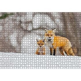 Cakapuzzle Karlar Üzerinde Kutup Tilkisi ve Yavrusu 120 Parça Ahşap Puzzle