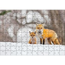 Cakapuzzle Karlar Üzerinde Kutup Tilkisi ve Yavrusu 120 Parça Ahşap Puzzle
