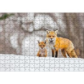 Cakapuzzle Karlar Üzerinde Kutup Tilkisi ve Yavrusu 120 Parça Ahşap Puzzle
