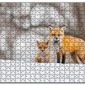 Cakapuzzle Karlar Üzerinde Kutup Tilkisi ve Yavrusu Mdf 120 Parça Puzzle