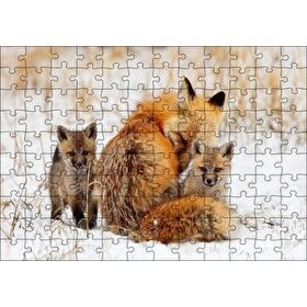 Cakapuzzle Karlar Üzerindeki Kızıl Tilki ve Yavruları 120 Parça Ahşap Puzzle