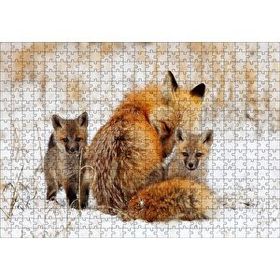 Cakapuzzle Karlar Üzerindeki Kızıl Tilki ve Yavruları 120 Parça Ahşap Puzzle