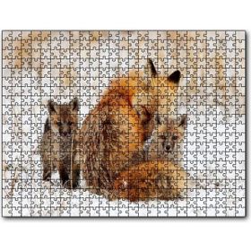 Cakapuzzle Karlar Üzerindeki Kızıl Tilki ve Yavruları Mdf 120 Parça Puzzle