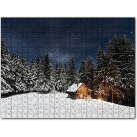 Cakapuzzle Karlı Ağaçlar Açık Gökyüzü ve Orman Kulübesi 500 Parça Puzzle