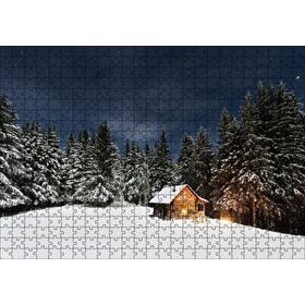Cakapuzzle Karlı Ağaçlar Açık Gökyüzü ve Orman Kulübesi 500 Parça Puzzle