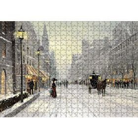 Cakapuzzle Karlı Caddede İnsanlar ve Arabalar 120 Parça Ahşap Puzzle