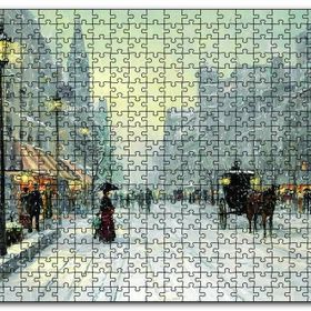 Cakapuzzle Karlı Caddede İnsanlar ve Arabalar Mdf 1000 Parça Puzzle