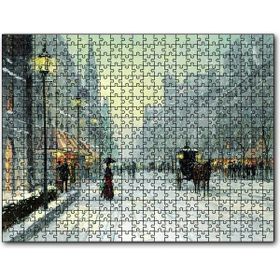 Cakapuzzle Karlı Caddede İnsanlar ve Arabalar Mdf 120 Parça Puzzle