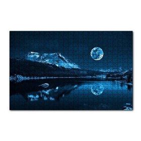 Cakapuzzle Karlı Dağ Orman Göl ve Süper Ay 120 Parça Ahşap Puzzle