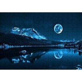 Cakapuzzle Karlı Dağ, Orman, Göl ve Süper Ay 255 Parça Puzzle