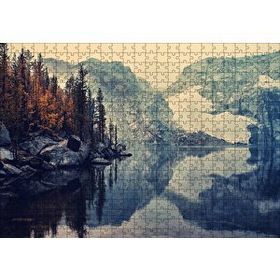 Cakapuzzle Karlı Dağlar Göl ve Sonbahar Ağaçları 120 Parça Ahşap Puzzle
