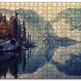Cakapuzzle Karlı Dağlar Göl ve Sonbahar Ağaçları Mdf 1000 Parça Puzzle