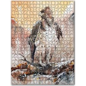 Cakapuzzle Karlı Dalda Sert Bakışlı Şahin Ahşap 500 Parça Puzzle