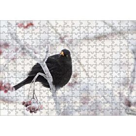 Cakapuzzle Karlı Dalların Üzerindeki Karatavuk 120 Parça Ahşap Puzzle
