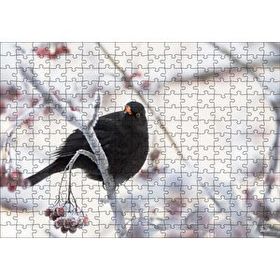 Cakapuzzle Karlı Dalların Üzerindeki Karatavuk 120 Parça Ahşap Puzzle