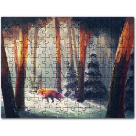Cakapuzzle Karlı Orman Günışığı ve Kurt Animasyon Görseli Mdf 120 Parça Puzzle