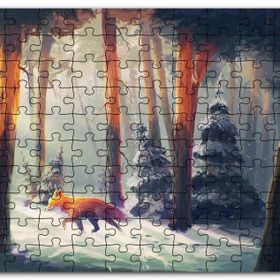 Cakapuzzle Karlı Orman Günışığı ve Kurt Animasyon Görseli Mdf 500 Parça Puzzle