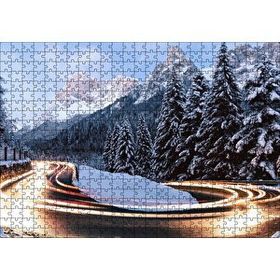 Cakapuzzle Karlı Orman İçindeki Yol Uzun Pozlama Çekim 120 Parça Ahşap Puzzle