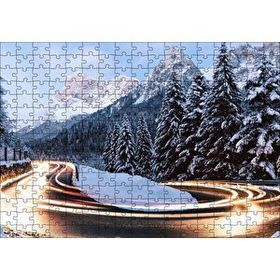 Cakapuzzle Karlı Orman İçindeki Yol Uzun Pozlama Çekim 120 Parça Ahşap Puzzle