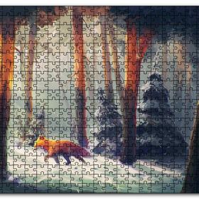 Cakapuzzle Karlı Ormanda Yürüyen Tilki ve Güneş Işıkları Mdf 1000 Parça Puzzle