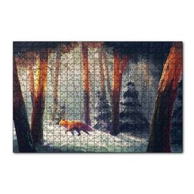 Cakapuzzle Karlı Ormanda Yürüyen Tilki ve Güneş Işıkları Yapboz MDF Puzzle
