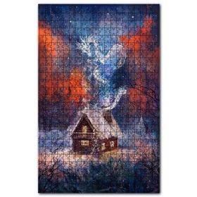 Cakapuzzle Karlı Ormandaki Kulübe ve Kışın Ruhu Ahşap 1000 Parça Puzzle