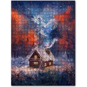 Cakapuzzle Karlı Ormandaki Kulübe ve Kışın Ruhu Ahşap 500 Parça Puzzle