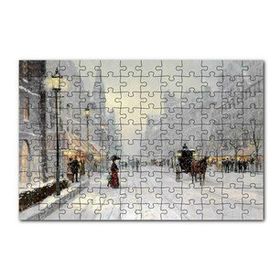 Cakapuzzle Karlı Şehir Kahverengi At Görseli 120 Parça Ahşap Puzzle