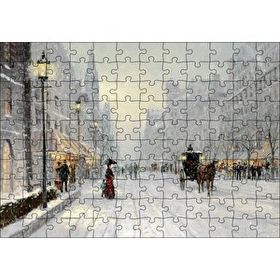 Cakapuzzle Karlı Şehir Kahverengi At Görseli 120 Parça Ahşap Puzzle