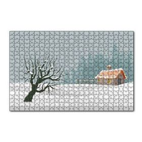 Cakapuzzle Karlı Tepeler Kuru Ağaç ve Şirin Kulübe 120 Parça Ahşap Puzzle