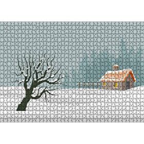 Cakapuzzle Karlı Tepeler Kuru Ağaç ve Şirin Kulübe 120 Parça Ahşap Puzzle