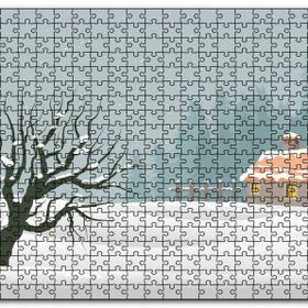 Cakapuzzle Karlı Tepeler Kuru Ağaç ve Şirin Kulübe Mdf 255 Parça Puzzle