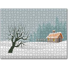 Cakapuzzle Karlı Tepeler Kuru Ağaç ve Şirin Kulübe Mdf 255 Parça Puzzle