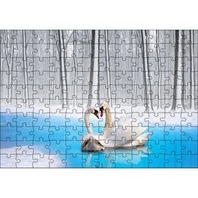 Cakapuzzle Karlı ve Buzlu Göldeki Romantik Kuğu Çifti 120 Parça Ahşap Puzzle