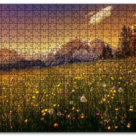 Cakapuzzle Karlı Zirveler ve Karahindiba Çiçekleri Mdf 120 Parça Puzzle
