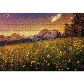 Cakapuzzle Karlı Zirveler ve Karahindiba Çiçekleri Mdf 120 Parça Puzzle