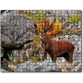Cakapuzzle Kayalıklar ve Boynuzlu Kahverengi Geyik Mdf 1000 Parça Puzzle
