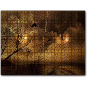Cakapuzzle Kedi Gözleri Bulutlar Şimşekler Dolunay Kargalar Mdf 1000 Parça Puzzle