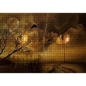 Cakapuzzle Kedi Gözleri Bulutlar Şimşekler Dolunay Kargalar Mdf 1000 Parça Puzzle