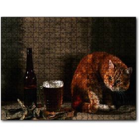 Cakapuzzle Kedinin Bira Bakışı Ahşap 500 Parça Puzzle